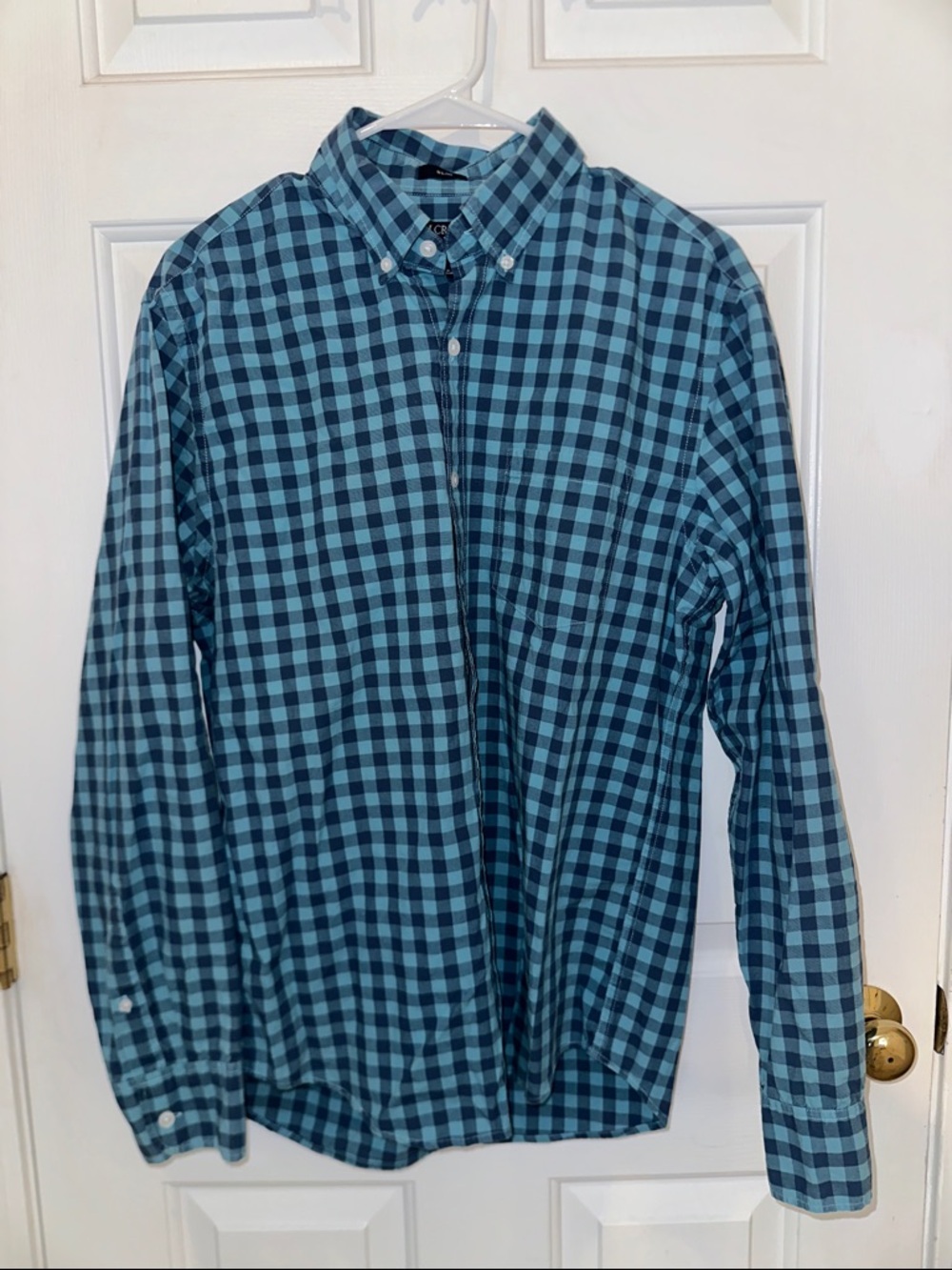 J. Crew Teal and Navy Check Button-Down Shirt